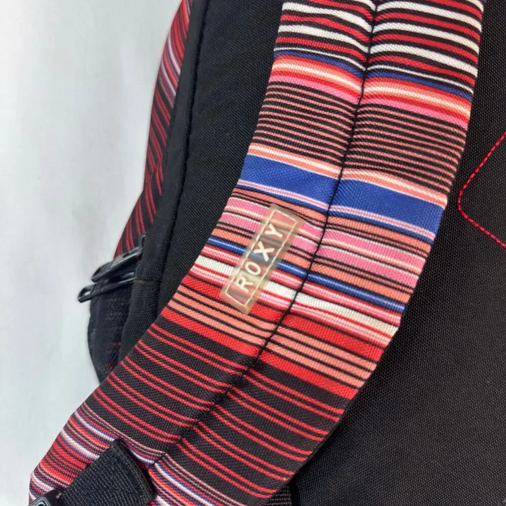 Y2K Roxy Womens Red Black Striped Backpack Multicolor School Travel Laptop Bag